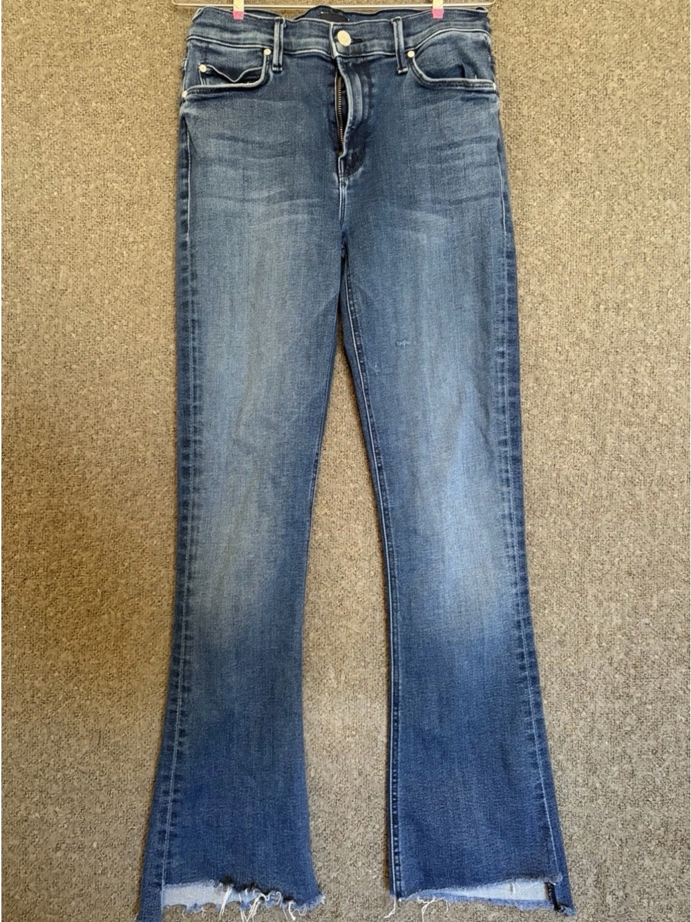 MOTHER Blue Flare Jeans with Raw Hem